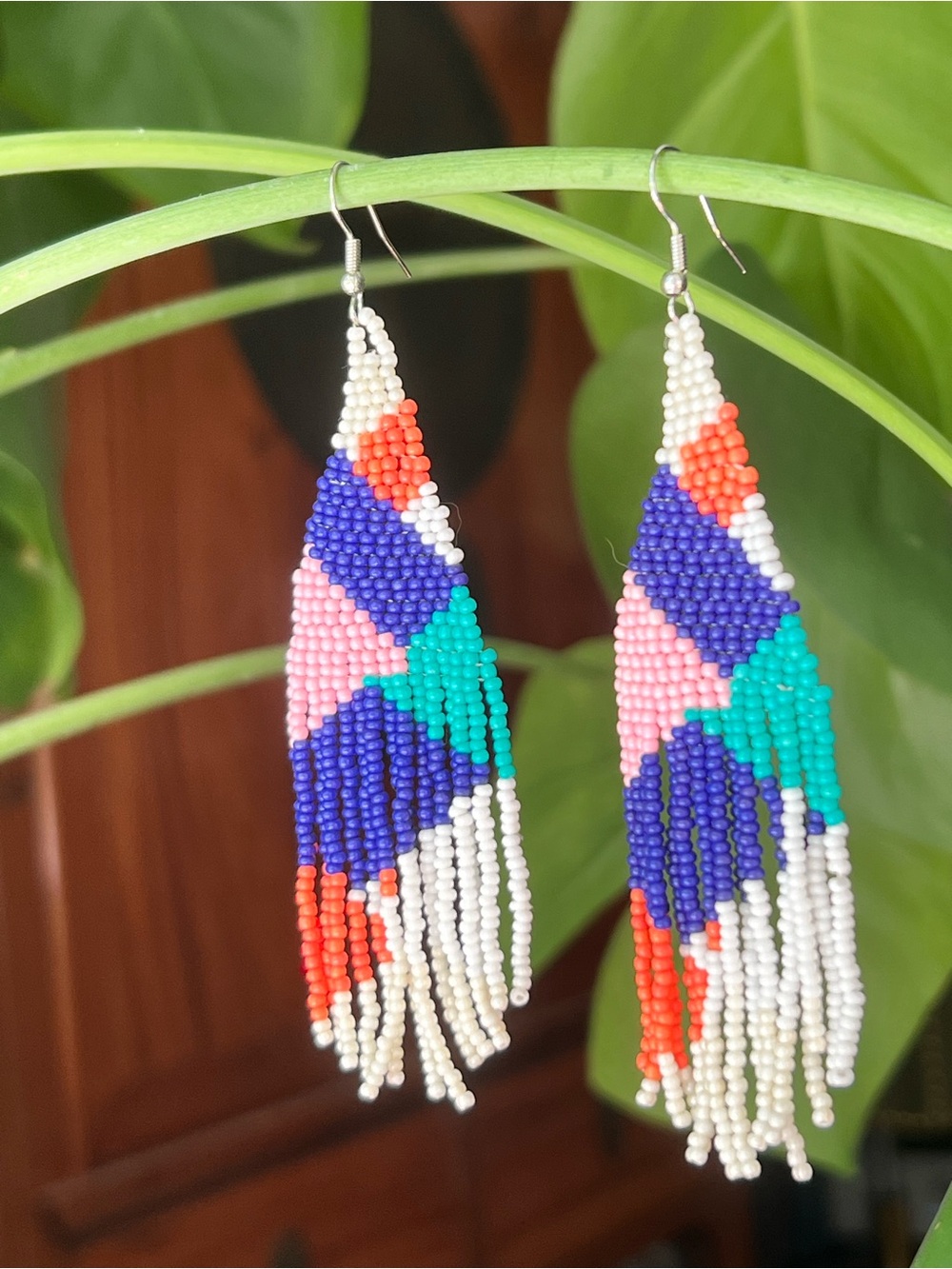 Handmade Multicolor Beaded Fringe Earrings